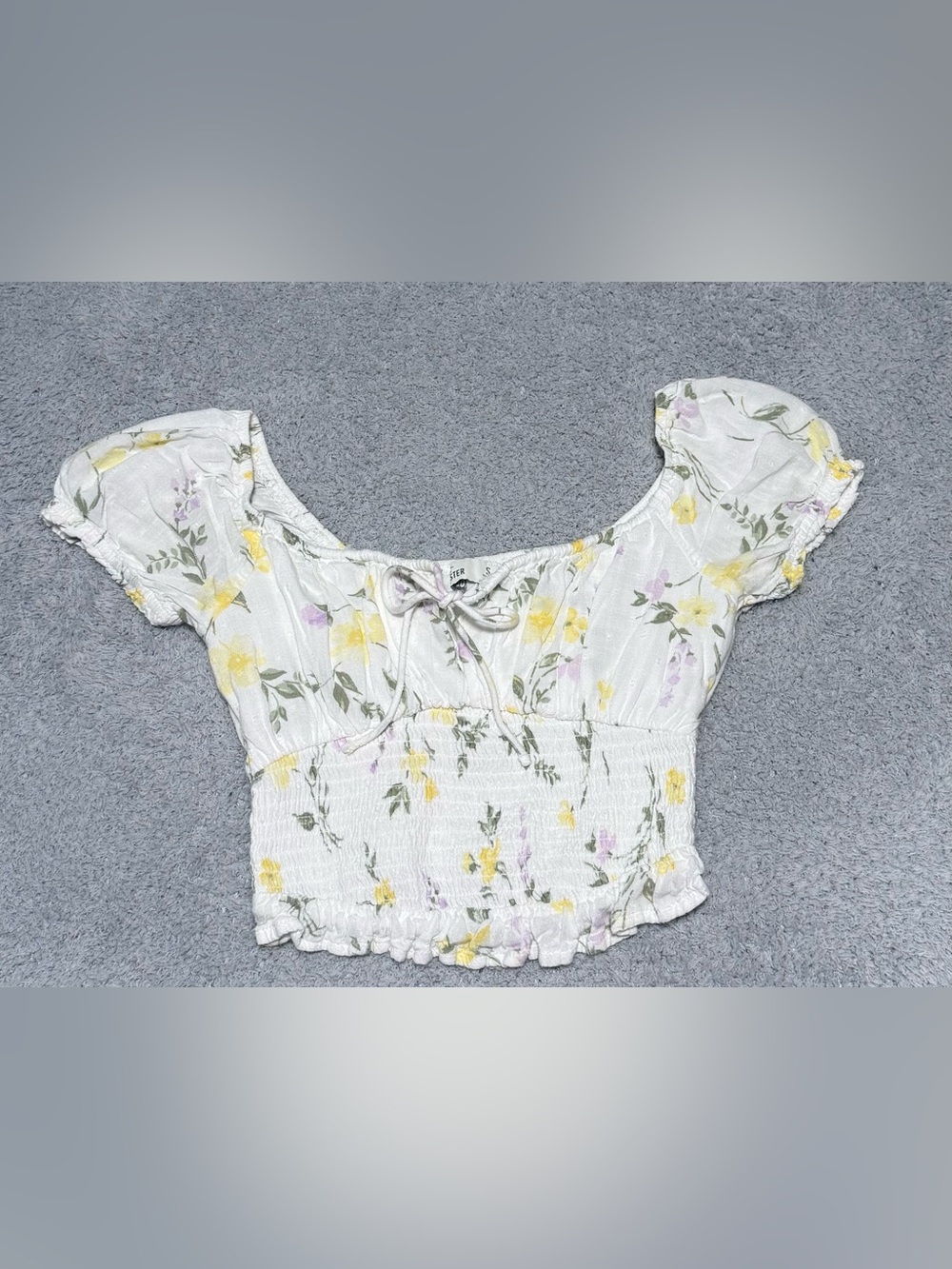 Hollister Women's Floral Milkmaid Smocked Puff Sleeves Crop Top Size Small